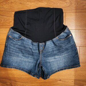 Ingrid & Isabel Maternity Denim Midi Shorts with Crossover Panel